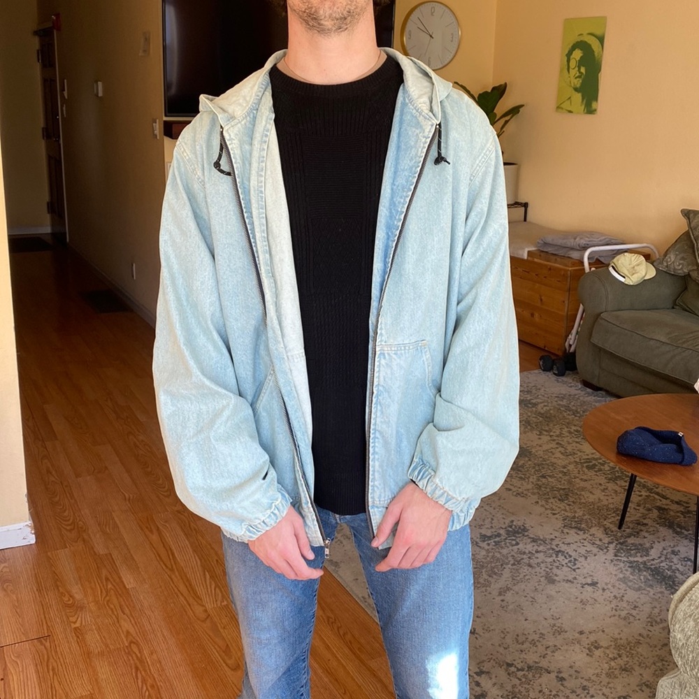 XL urban outfitters denim zip up HOODIE